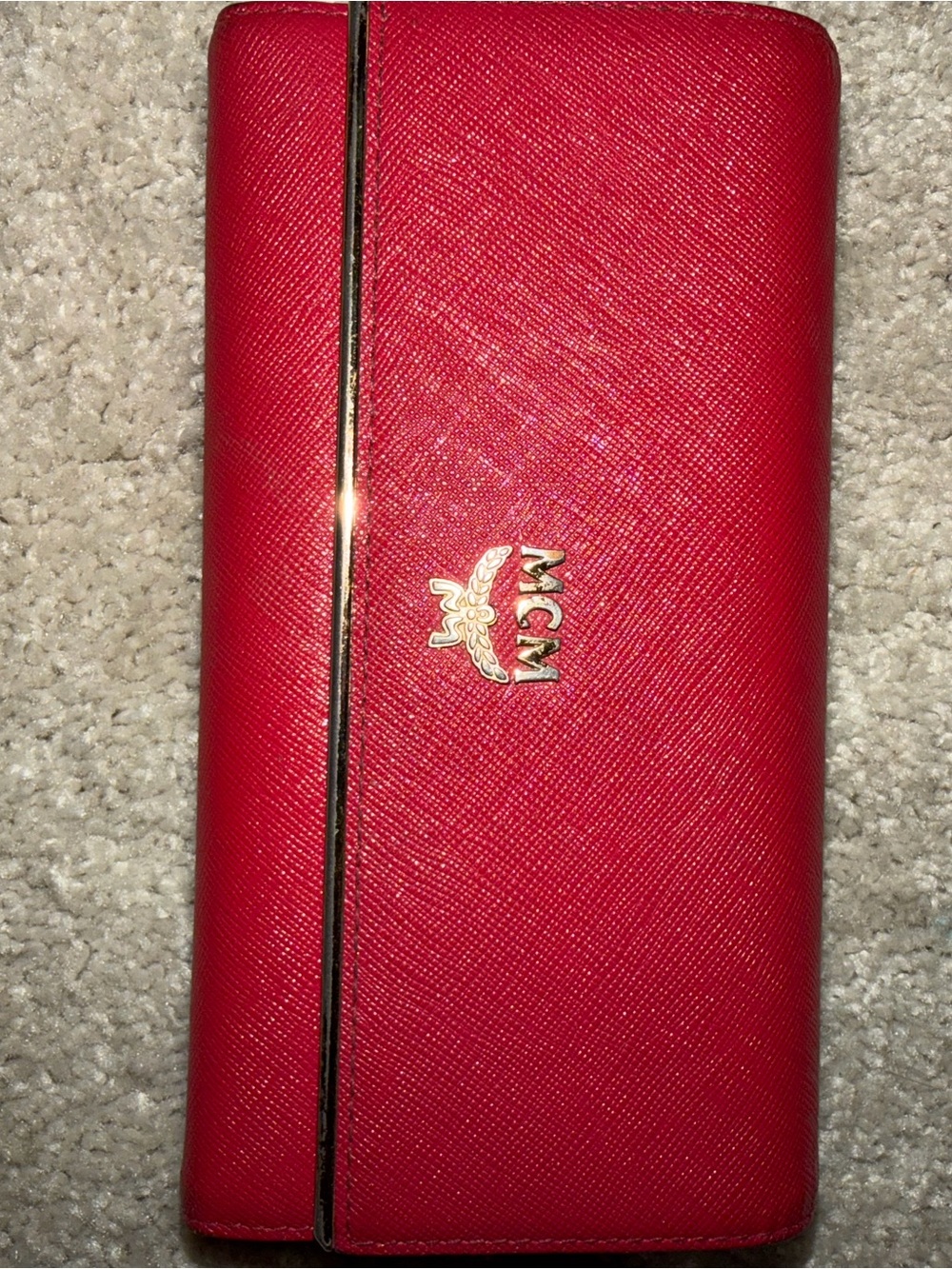 MCM Red Saffiano Leather Long Wallet with Gold Logo